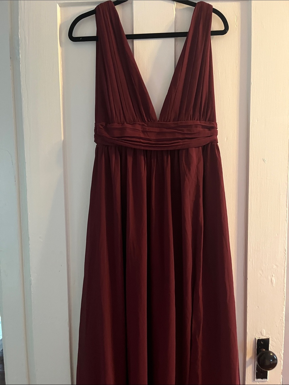 Lulu's Deep Burgundy V-Neck Chiffon Maxi Dress